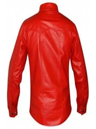 Mens Striking Look Real Red Leather Shirt