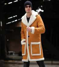 Load image into Gallery viewer, Mens Yellow Shearling Long Leather Fur Coat
