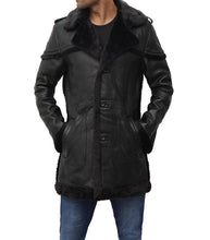 Load image into Gallery viewer, Mens Dark Black Shearling Leather Long Coat
