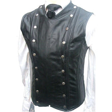 Load image into Gallery viewer, Men&#39;s Black Genuine Leather steel Boned Waistcoat Vest
