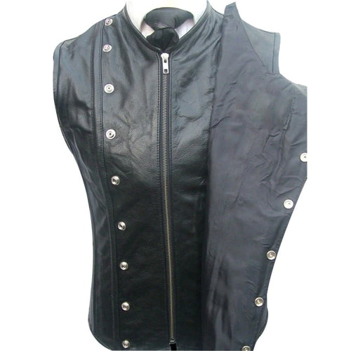 Men's Black Genuine Leather steel Boned Waistcoat Vest