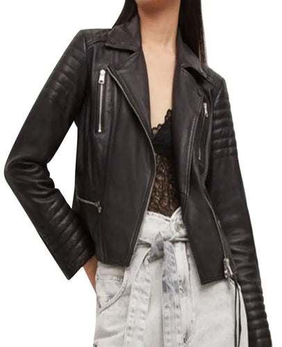 Womens Black Brando Moto Leather Jacket