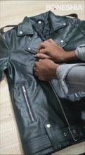 Load and play video in Gallery viewer, Mens Green Leather Jacket
