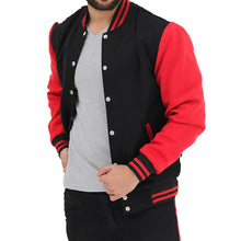 Load image into Gallery viewer, Men&#39;s Stylish Black and Red Varsity Jacket
