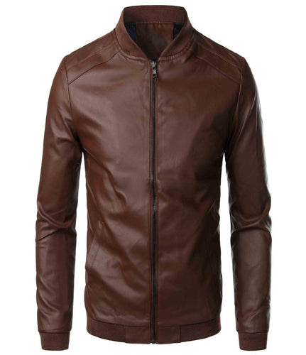 Mens Slim Fit Stand Collar Motercycle Jacket