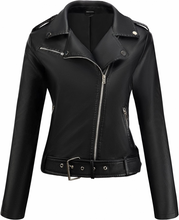 Load image into Gallery viewer, Women’s Stylish Black Motorcycle Leather Jacket
