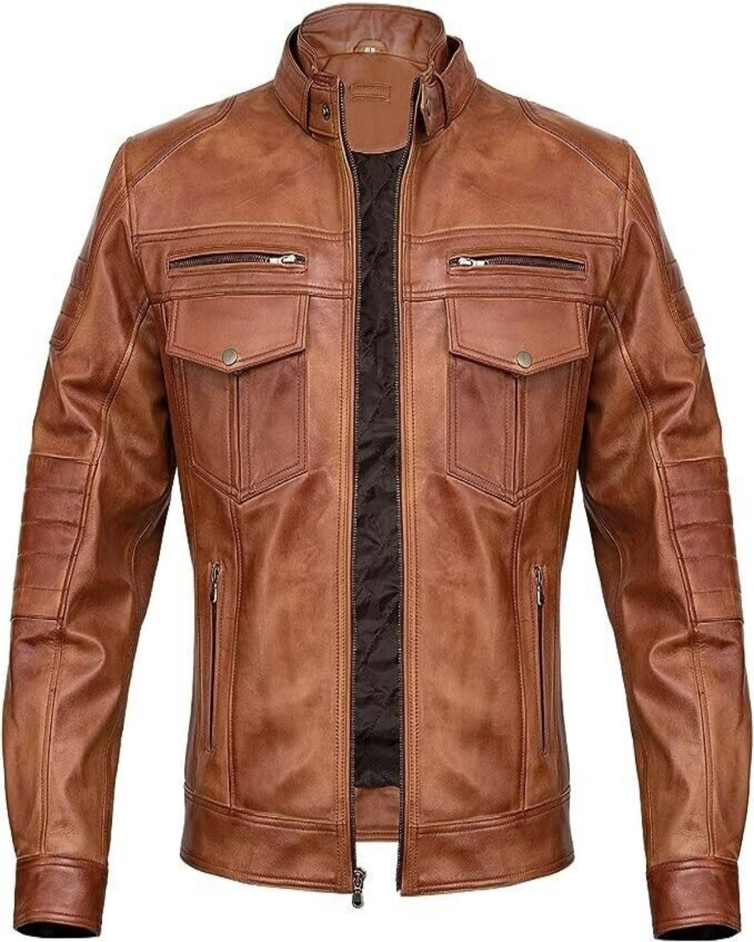 Men's Slim Fit Cafe Racer Motorcycle Leather Jacket