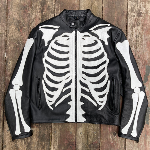 Men's Vanson Skeleton Bones Red Leather Jacket