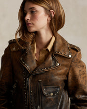 Load image into Gallery viewer, Women&#39;s Studded Leather Moto Jacket
