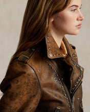 Load image into Gallery viewer, Women&#39;s Studded Leather Moto Jacket
