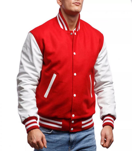 Men's Casual High Quality Red Varsity Jacket