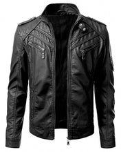 Load image into Gallery viewer, Men&#39;s Dark Black Slim Fit Biker Jacket
