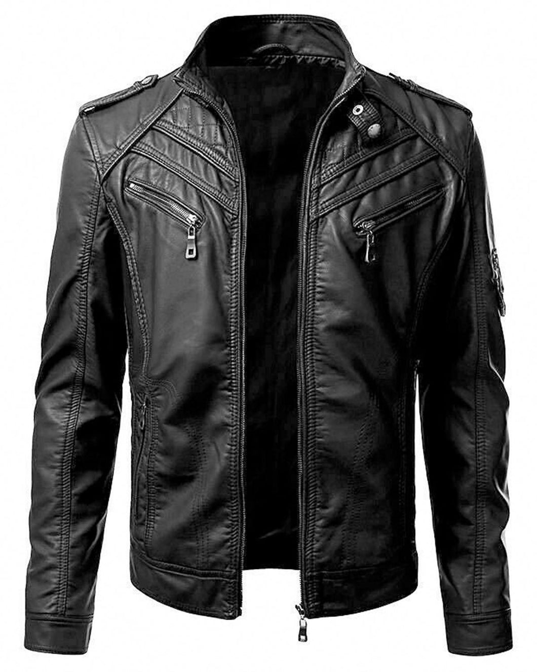 Men's Dark Black Slim Fit Biker Jacket
