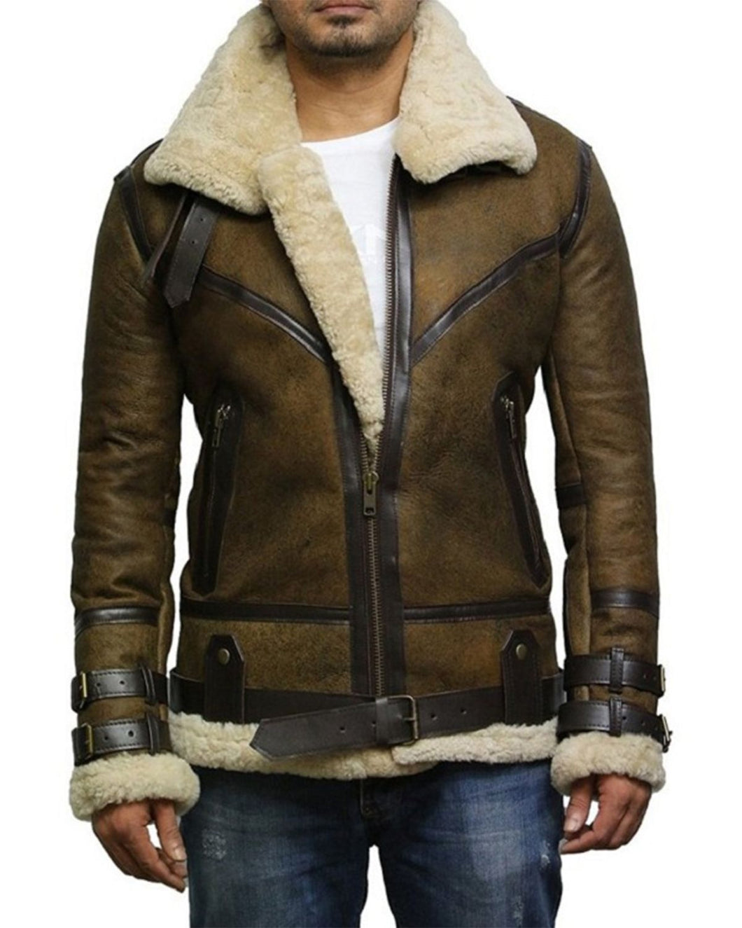 Men's Waxed Green Bomber Real Leather Jacket