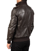Load image into Gallery viewer, Men&#39;s Shadow Brown Bomber Leather Jacket
