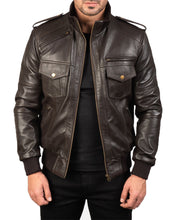 Load image into Gallery viewer, Men&#39;s Shadow Brown Bomber Leather Jacket
