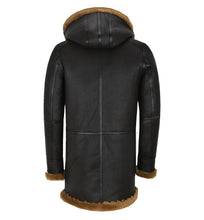 Load image into Gallery viewer, Mens Stylish Black Shearling Coat With Hood
