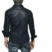 Load image into Gallery viewer, Men&#39;s Black Genuine Leather Slim Fit Shirt
