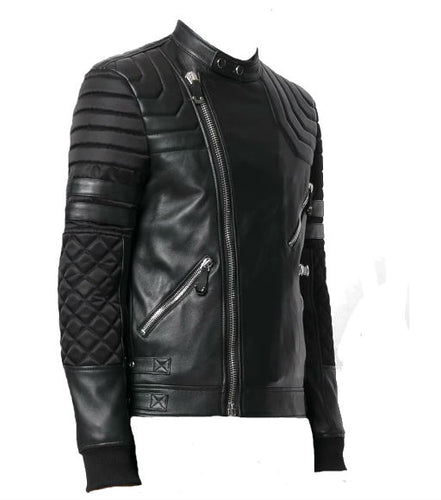 Mens Designer Black Bomber Quilted Leather fashion Jacket
