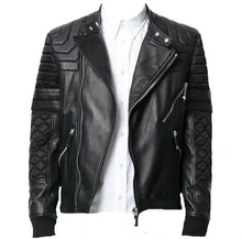 Load image into Gallery viewer, Mens Designer Black Bomber Quilted Leather fashion Jacket
