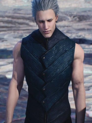 Vergil Devil May Cry 5 Blue and Black Leather Vest