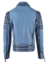 Load image into Gallery viewer, Mens Vintage Biker Style Blue Leather Jacket
