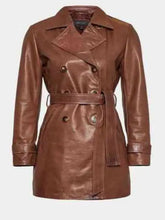 Load image into Gallery viewer, Womens Stylish Brown Trench Leather Coat
