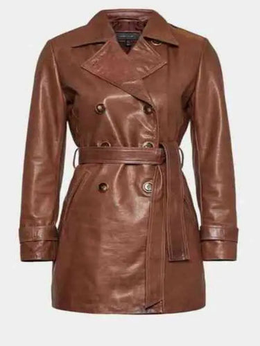 Womens Stylish Brown Trench Leather Coat