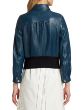Load image into Gallery viewer, Womens Yale Blue Leather Bomber Jacket
