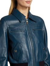 Load image into Gallery viewer, Womens Yale Blue Leather Bomber Jacket
