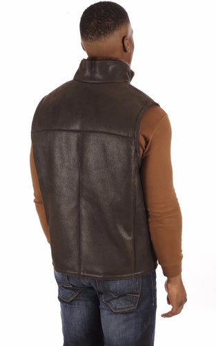 Mens Brown Real Shearling Leather Vest