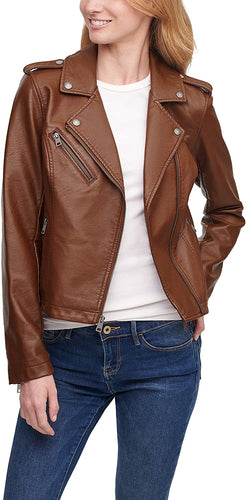 Classic Asymmetrical Womens Faux Leather Motorcycle Jacket