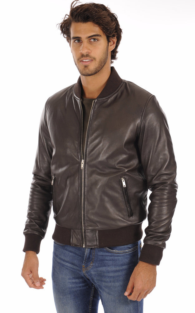 Men's Dark Brown Vintage Bomber Leather Jacket