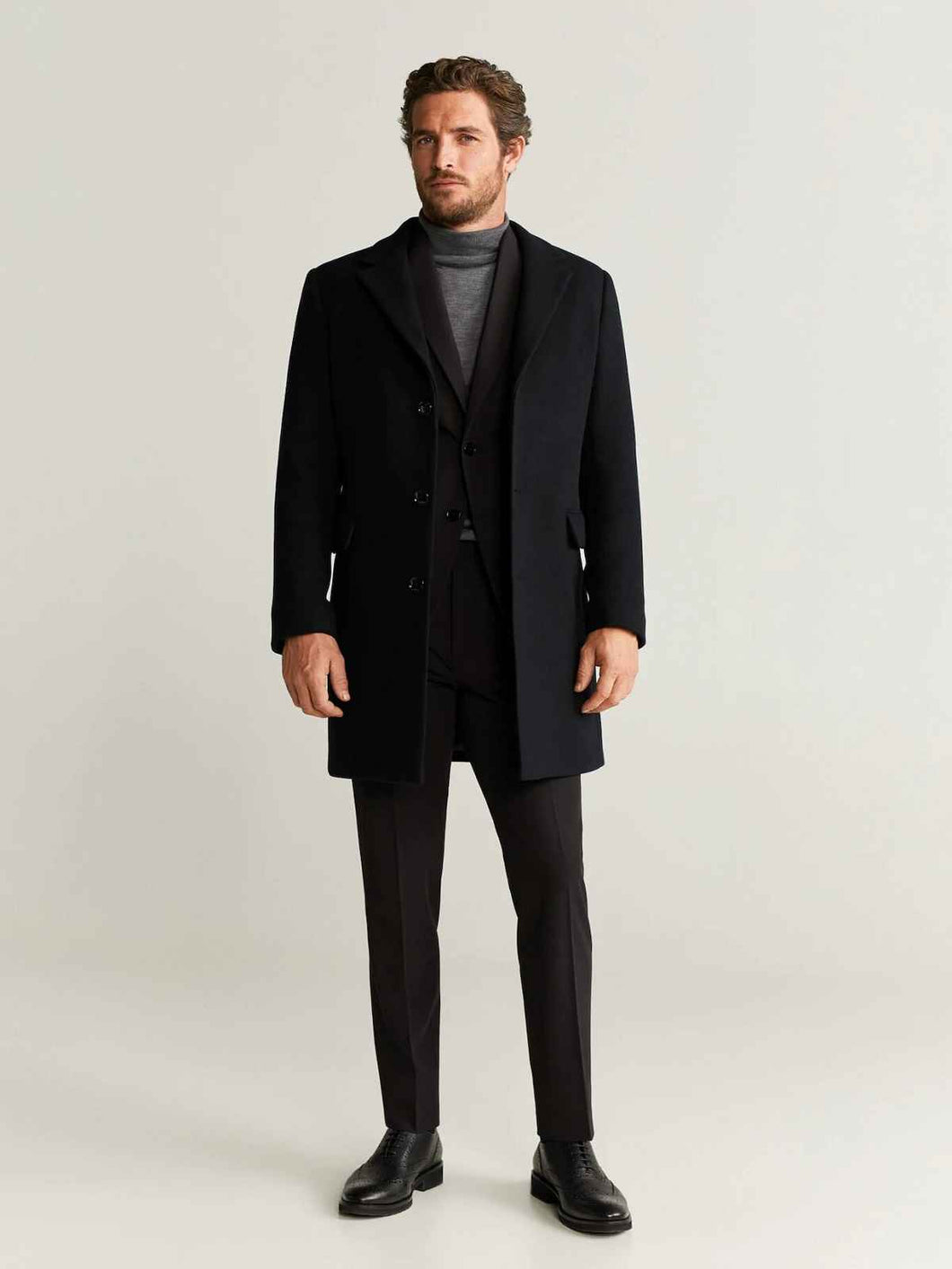 Men Tailored Black Wool Coat - Boneshia.com