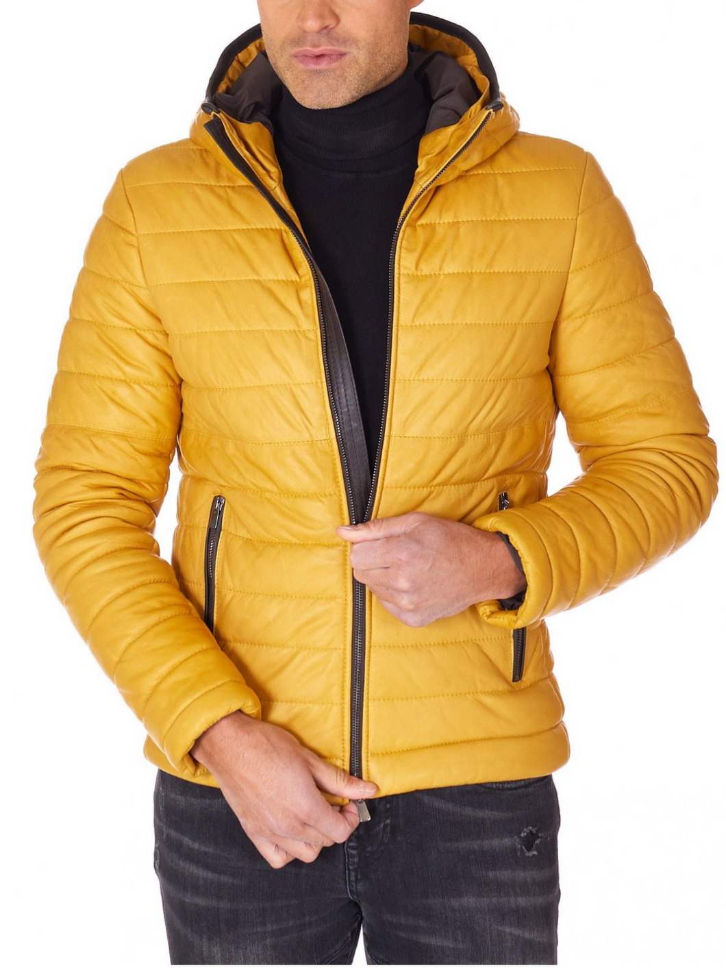Men yellow Polyester Lining hooded Jacket - Boneshia