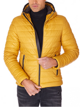 Load image into Gallery viewer, Men Yellow Sheep Leather Biker Hooded Collar Jacket
