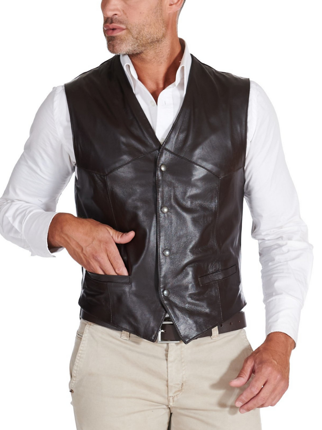 Men leather Black jacket Vest - Boneshia.com