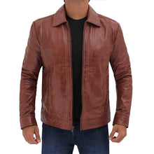 Load image into Gallery viewer, Men&#39;s Brown Distressed Leather Motorcycle Jacket
