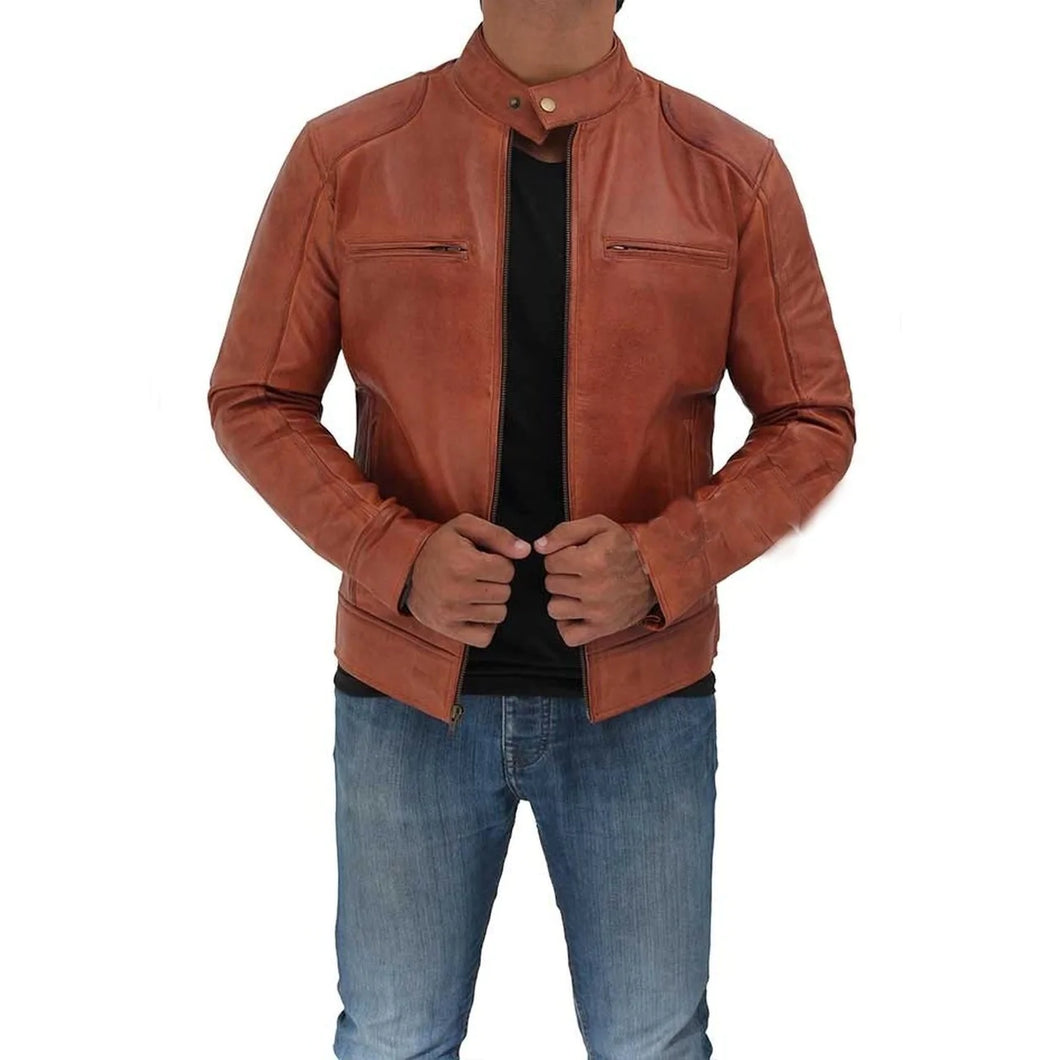 Men's Cafe Racer Tan Leather Jacket