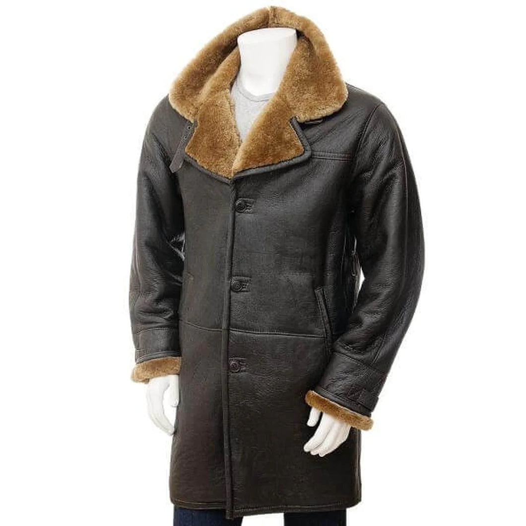 Men's Dark Brown Shearling Leather Coat