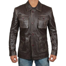 Load image into Gallery viewer, Men&#39;s Dark Brown Real Leather Jacket - Boneshia
