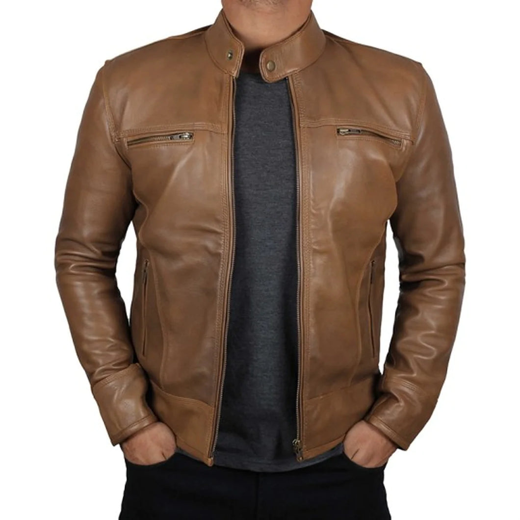 Men's Brown Genuine Leather jacket - Boneshia