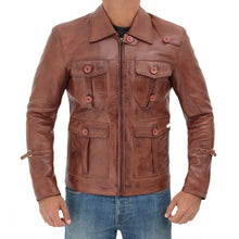 Load image into Gallery viewer, Men&#39;s Vintage Biker Brown Leather Jacket
