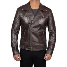Load image into Gallery viewer, Men&#39;s Waist Belted Design Dark Brown Biker Jacket
