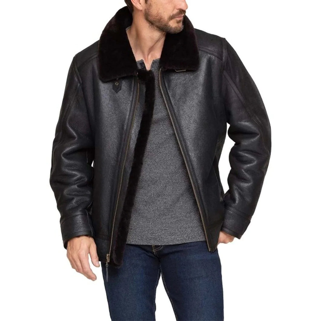 Men's Shearling Bomber Genuine Leather Jacket