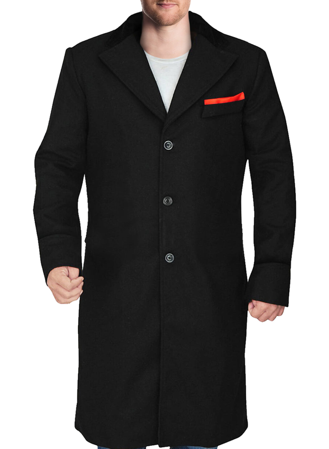 New Mens Black Wool & Cashmere Long Coat - Boneshia