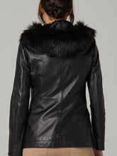 Load image into Gallery viewer, Women Black Lambskin Leather Hooded  Jacket

