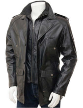 Load image into Gallery viewer, Mens Black Leather Peacoat
