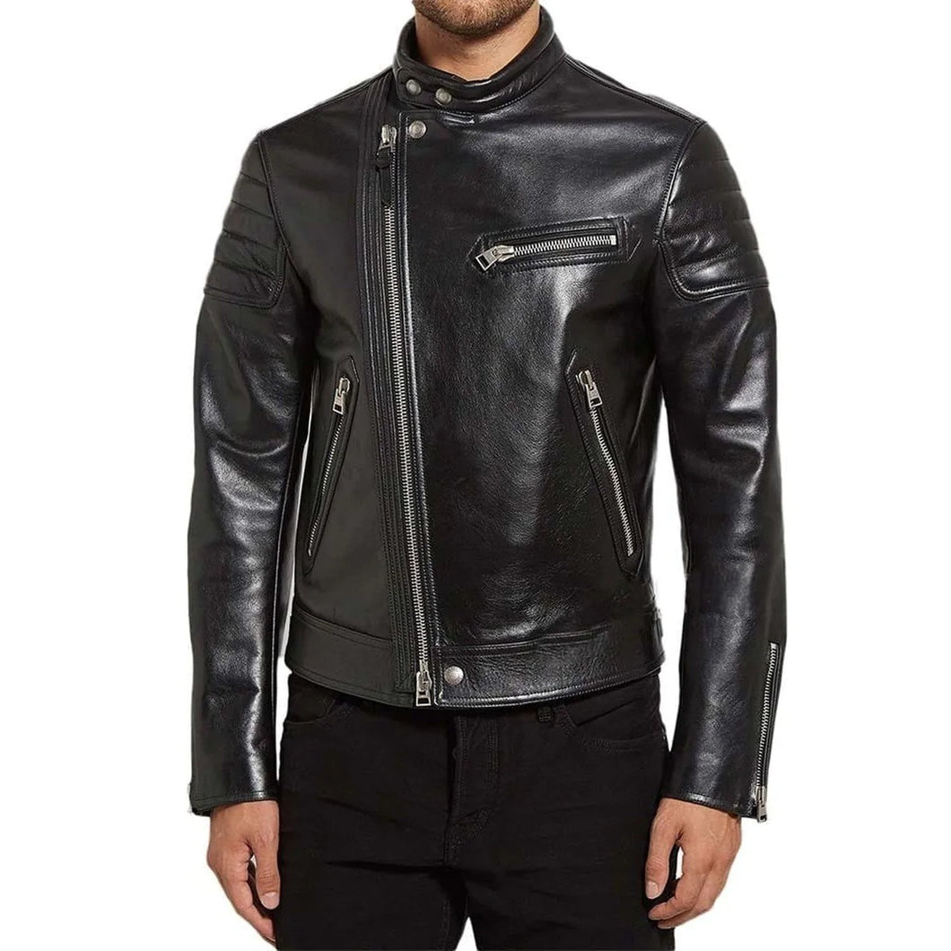 Men's Asymmetrical Genuine Leather Jacket