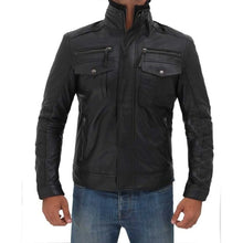 Load image into Gallery viewer, Men&#39;s Black Leather Multi Pocket Jacket
